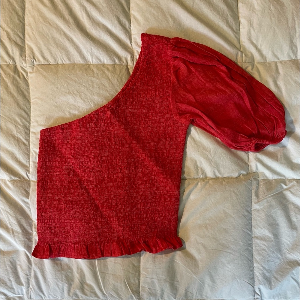 Orange Gathered One-Shoulder Top